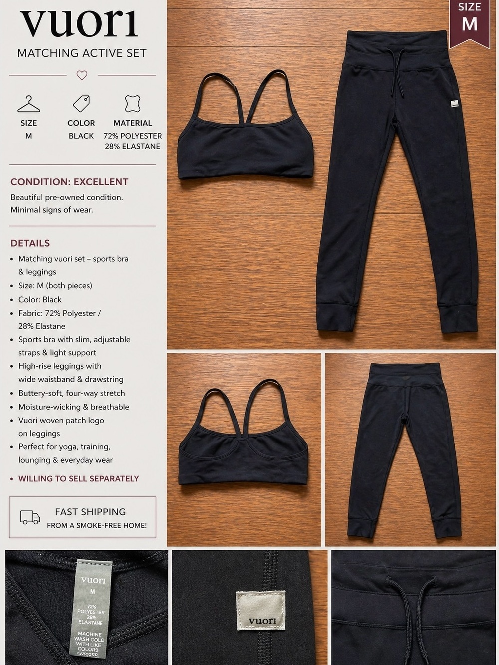 Vuori Black Active Matching Set - Sports Bra & Jogger Leggings